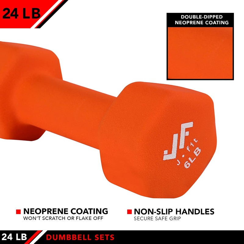 JFIT Dumbbell Set w/Durable Rack, Double Neoprene Coated Workout Weights, Solid Design Rack, 24 LB Set - Image 4